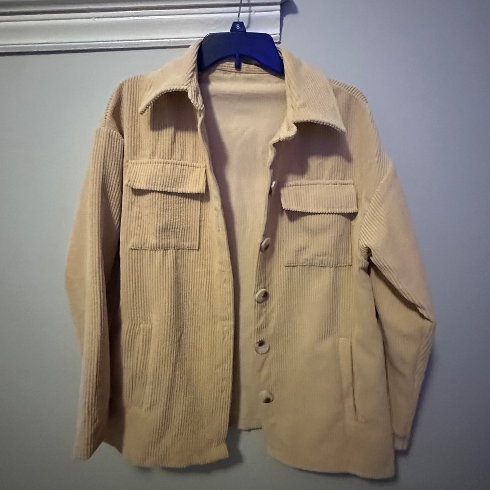 Cream corduroy button up shacket